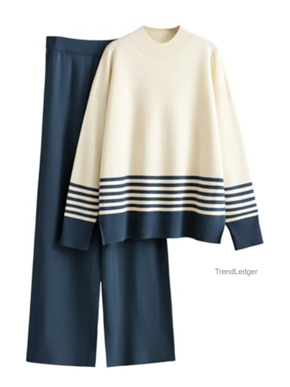 2 Piece Lounge Set Knit Turtleneck Sweater Wide Leg Pants